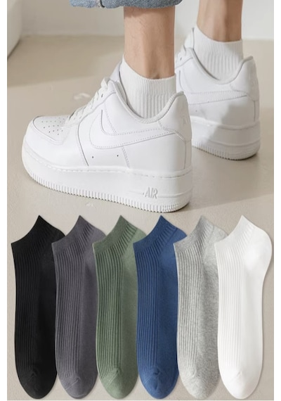 Ozzy Socks 6 Çift Pamuklu Çizgili Derbili Patik Çorap Çok Renkli Konfor Seti Çok Renkli