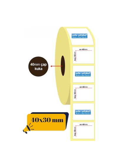 40x30 Termal Etiket Düz Baskısız Beyaz Etiket 1000 Adet 5 Rulo Diğer