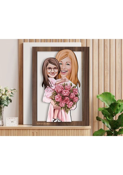 Bk Gift Kişiye Özel Anne Kız Karikatürlü 3d Ahşap Tablo-20, Anneye Hediye, Karikatürlü Tablo Kobitmeyen138367 Bk Gift