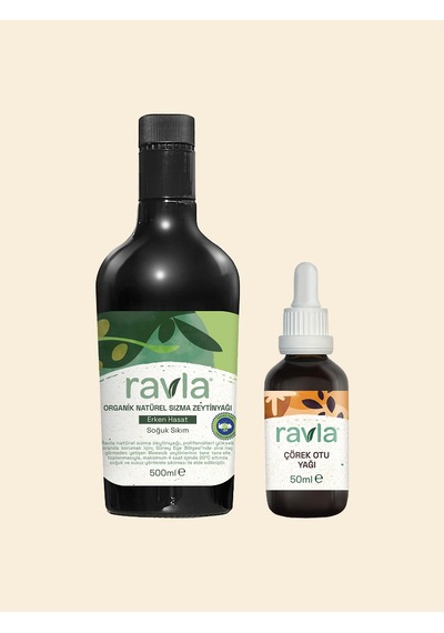 2'li Ürün - Ravla Organik Erken Hasat Zeytinyağı İçimlik 500ml / Ravla Çörek Otu Yağı - 50ml