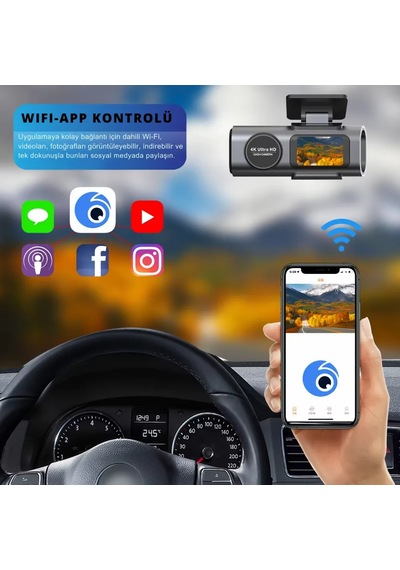 Antcam V309 4k+1080p Çift Kameralı 170 Geniş Açılı Wifi Gps Gece Görüşlü Araç İçi Kamera