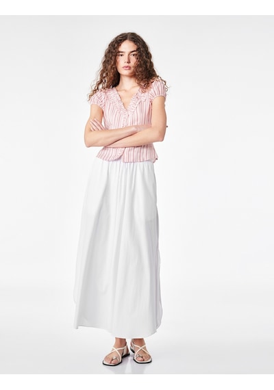 Koton Slim Fit Fırfır Detaylı V Yaka Kısa Kollu Çizgili Bluz Pembe Çizgili 6sal60191ıw