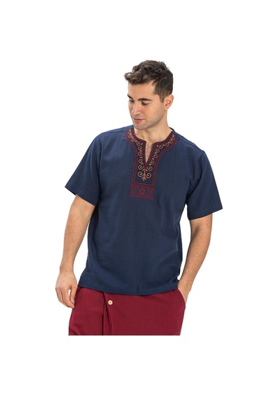 Kısa Kol Şile Bezi Bisiklet Yaka Etnik Erkek T-shirt Lacivert Lcvt-lacivert Lacivert
