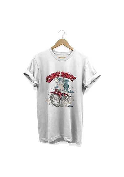 Shark Rider Baskılı Beyaz T-shirt Beyaz