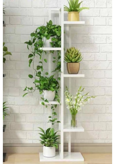 Adm , Çiçeklik, 6 Bölmeli Raf, Metal Çerçeveli Dikey Beyaz, Saksılık,kitaplık,6003472481