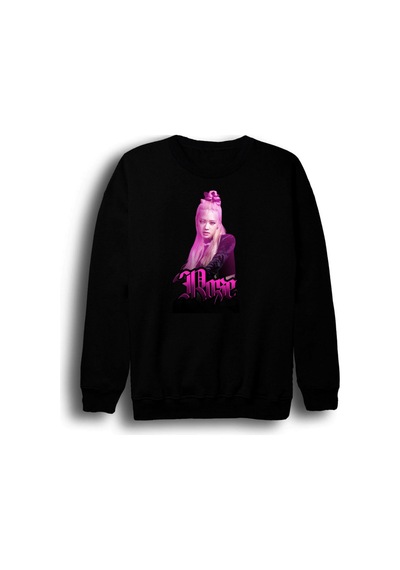 Rosé - Blackpınk - K-pop - Baskılı Unisex %100 Pamuk Bisiklet Yaka Siyah Sweatshirt Siyah