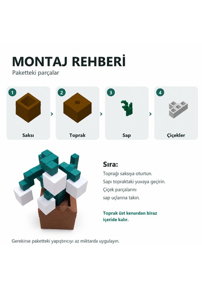 Piksel İnci Çiçeği Biblo - 3d Baskı, Minecraft Esintili Beyaz