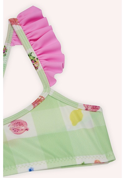 Panço Kız Çocuk Meyve Desenli Bikini Yeşil 2412GK42009