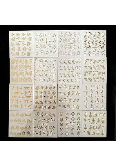 Adanil 30'lu Sticker Set Altın ve Gümüş Renk Nokta Çizgi Desen Nail Art Sticker Set