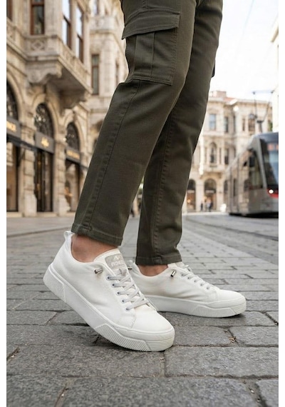 Fort Noka North Rahat Lastik Bağcıklı Sneaker Keten Erkek Ayakkabı Beyaz