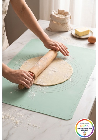 Ölçü Cetvelli Silikon Hamur Açma Matı Kaymaz Yapışmaz Pasta Kurabiye Matı 64x45 Cm