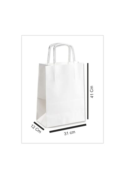 Kraft Çanta Beyaz 31X12X41 25 Adet Kağıt Poşet Çanta