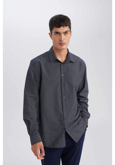 DeFacto Modern Fit Modern Kesim Poplin Desenli Pamuk Karışımlı Uzun Kollu Gömlek D3377AX24AUNV82 Lacivert DeFacto Modern Fit Modern Kesim Poplin Desenli Pamuk Karışımlı Uzun Kollu Gömlek D3377AX24AUNV82 Lacivert