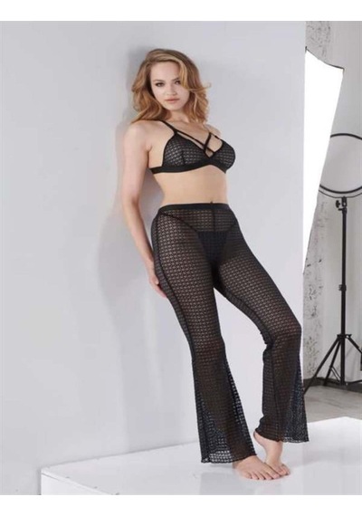 Lisinya Closet Siyah Göğüs İp Detaylı Sütyen Pijama Takımı Siyah