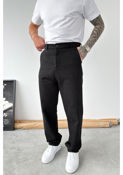Siyah Dokulu Basic Baggy Pantolon