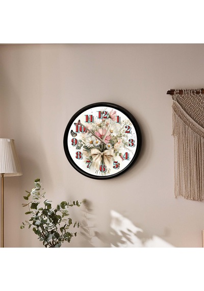 Kelebek Ve Papatya Buketi Dekoratif Duvar Saati 28 Cm Sessiz Mekanizma Çok Renkli