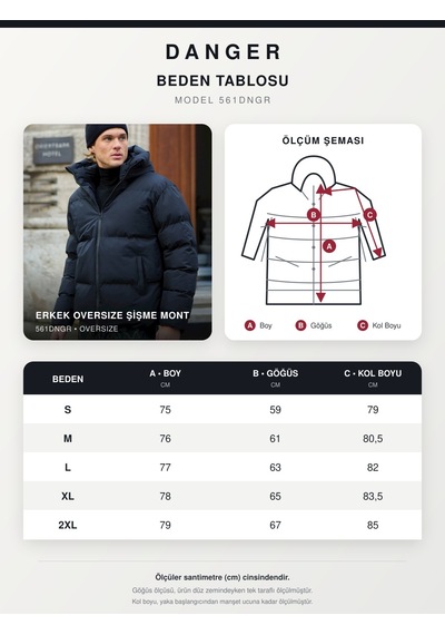 Danger Erkek Garnili Su Ve Rüzgar Geçirmez Oversize Şişme Mont Lacivert