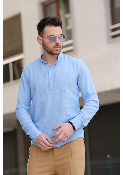 Zareh Slim Fit Kırınkıl Desen Yarım Pat Hakim Yaka Erkek Gömlek 001