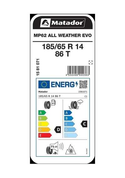 Matador 185/65R14 86T MP62 All Weather Evo Dört Mevsim Lastiği 2025