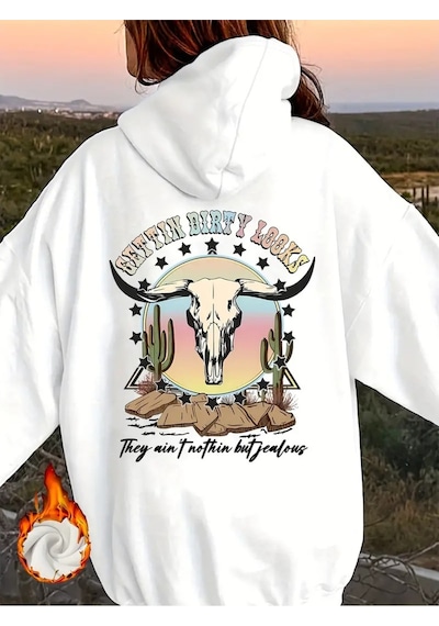 Nevermind Unisex Dirty Looks Baskılı Oversize Baskılı Kapşonlu Sweatshirt 3 Beyaz