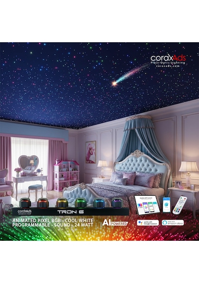 Genç Odası Yıldız Tavan Renkli Fiber Optik Aydınlatma Ambiyans Seti Çok Renkli