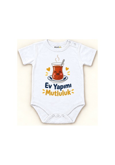 Babylimon Ev Yapımı Mutluluk Beyaz Kısa Kollu Çıtçıtlı Bebek Zıbını Beyaz - Ev Yapımı Mutluluk - 928161966 Beyaz - Ev Yapımı Mutluluk