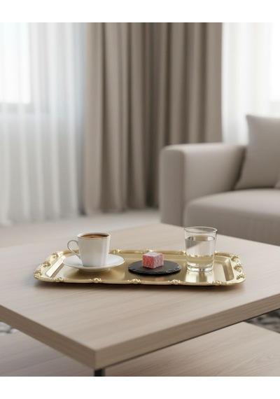 Gold Nişan Tepsisi Dikdörtgen Sunum Tepsisi Söz & Nişan Yüzük Tepsisi, Kahve Sunum Tepsisi