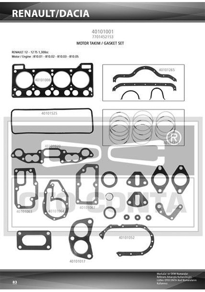Motor Takım Contası Keçesız Skclı 1.40mm Renault R12 1.3 810.05 - 810.10 - 810.06