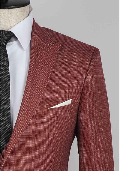 Jan Carlucci Yelekli Slimfit Drop 6 Takım Elbise (550421564) Bordo