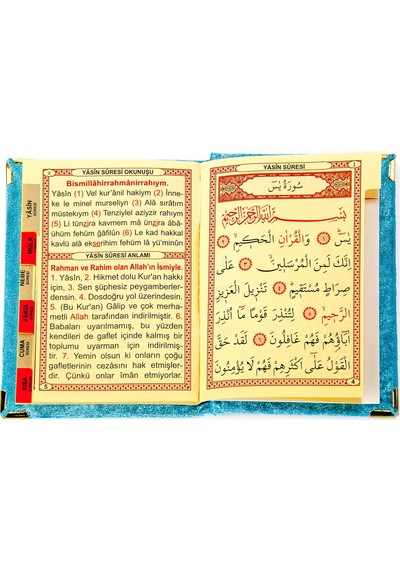 Kadife Yasin Kitabı Çanta Boy Seccade Tesbihli Kutulu Mavi