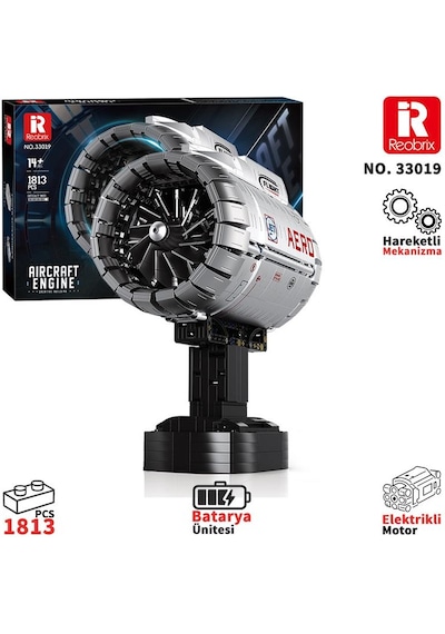 Reobrix Technic 33019 Uçak Motoru Aircraft Engine Batarya&motorlu Yaratıcı Yapı Blok Seti Building Blocks - 1813 Parça