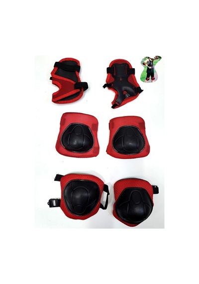 Çocuk Dizlik Dirsek El Koruyucu Set Güvenlik Aksesuarları Dizlik Dirseklik El Koruma 4-12 Yaş 29x19 - 19x35 / Kırmızı Kırmızı