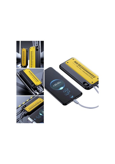 10000 Mah Hızlı Şarj Özellikli Aynı Anda 4 Cihazı Şarj Edebilen Powerbank Sarı - Siyah