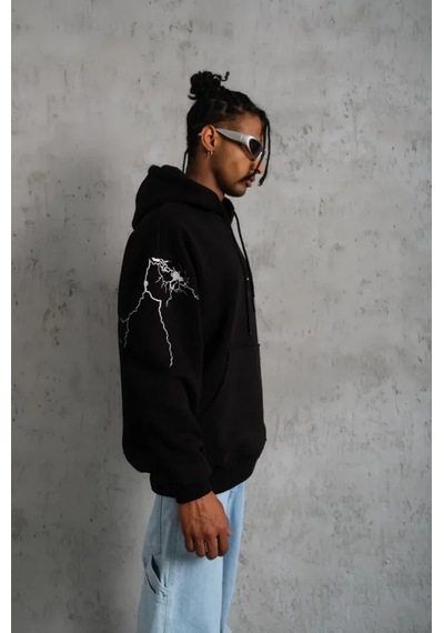 Veraura Lifestyle Erkek Maske Baskılı Kapüşonlu Sweat - Siyah