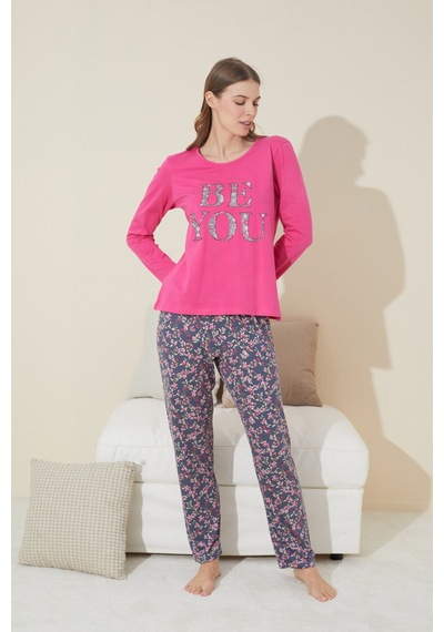 Siyah İnci Pamuklu Örme Pijama Takım 24240091 Fuşya
