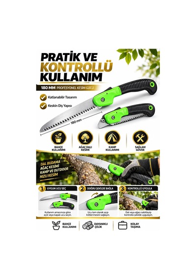 Katlanır Budama Testeresi 180 Mm Dal Kesme Testeresi