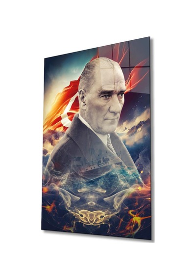 Atatürk Portre Ve Türk Bayrağı Cam Tablo Modern Ev Ofis Salon Hediyelik Büyük Tablo Duvar Dekoru11