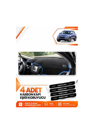 Hyundai İx35 2009-2015 Uyumlu Ön Torpido Koruma Kılıfı Halısı Koruyucu Örtüsü - Siyah Mavi