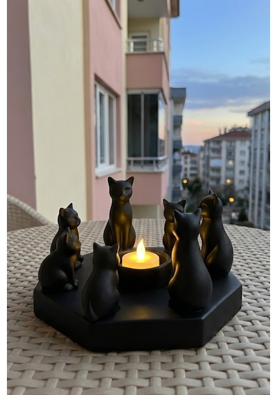 Dekoratif Kediler Ritüel Dinginlik Yoga Mumluk Biblo 14 X 8 Cm