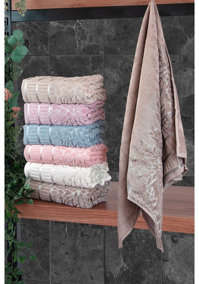 Çınar Jakarlı 6 Lı Kadife Pamuklu El Ve Yüz Havlu Seti 50x90 Cm - 04557 - Karışık Renkli Çok Renkli