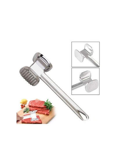 Çift Taraflı Biftek Et Döveceği Tırtıklı Ve Düz Çekiç Tipi 24 Cm Alüminyum Metal