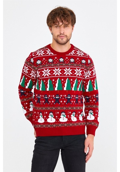 Kırmızı Erkek Christmas Yılbaşı Kazağı-noelkzkr32s Kırmızı