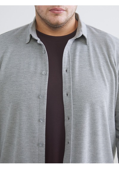 Lcw Vision Gri Büyük Beden Slim Fit Uzun Kollu Erkek Gömlek