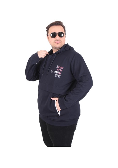 Moc Grande Mocgrande Büyük Beden Kapüşonlu Sweat Double Face Never 25706 Lacıvert Lacivert