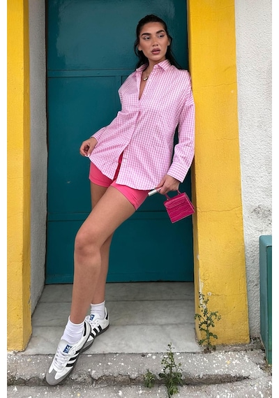 Madmext Pembe Pötikareli Uzun Kollu Kadın Gömlek Mg2386 Pembe
