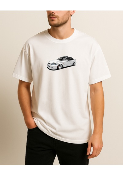 Civic Baskılı T-shirt 2 Beyaz