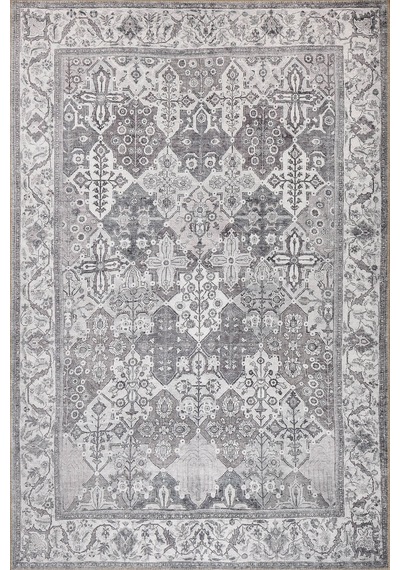 Artloop Stonart Eskitme Vintage Desenli Gri Otantik Yıkanabilir Şönil Halı Al 446 Gri 2