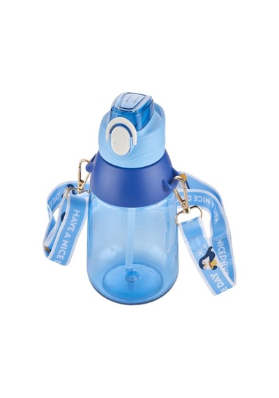 Vagonlife Taşıma Askılı Pipetli 800 Ml Çocuk Su Matarası Sticker Hediyeli Mavi Diğer