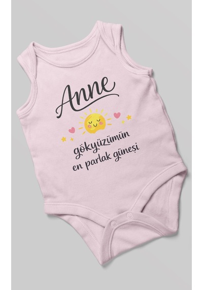 Morivokids Anne, Gökyüzümün En Parlak Güneşi Sıfır Kollu Bebek Body Bebe Pembe