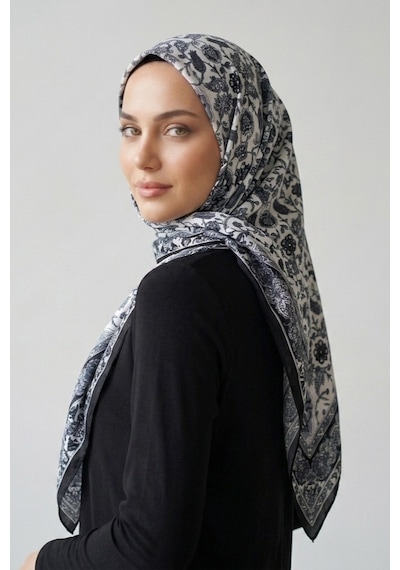 İpekçe Eşarp İp Rayon 100 100 Desenli - Siyah Siyah - Çok Renkli